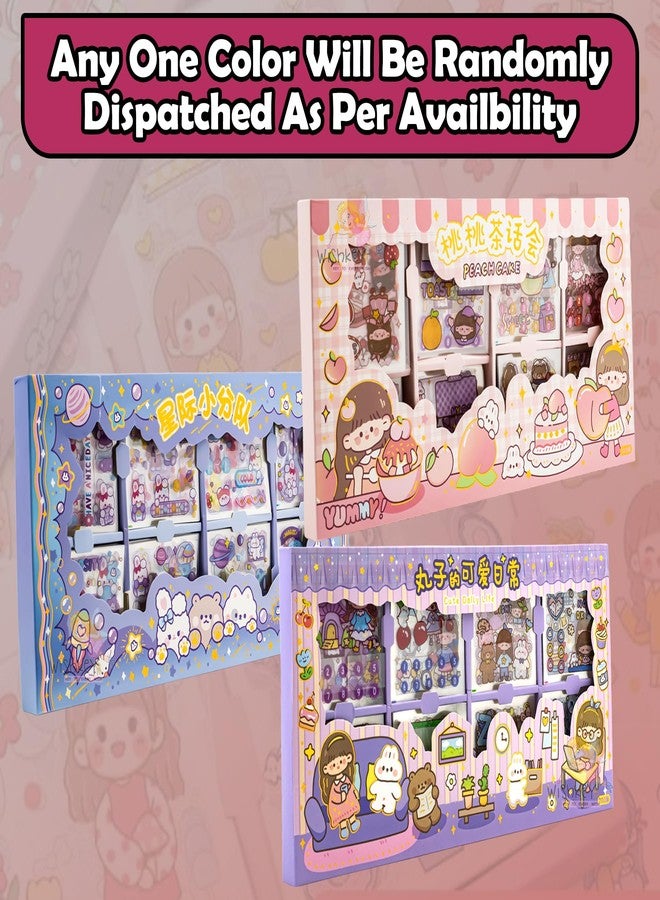 ويش كي مجموعة ملصقات WISHKEY بتصميم فتاة كرتونية رائعة، 200 ورقة، أدوات مكتبية للأطفال، ملصقات يمكنك صنعها بنفسك للدفتر، والمذكرات، وسجل القصاصات، متعددة الألوان، 3 سنوات فأكثر (عبوة واحدة) - Image 2